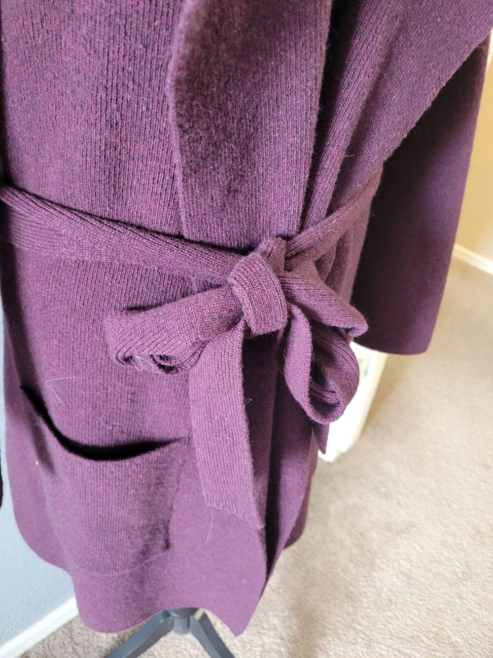 Kettlewell Plum Wrap Cardigan Extrafine Merino Wool Size L Quiet Luxury Preppy - Picture 6 of 11